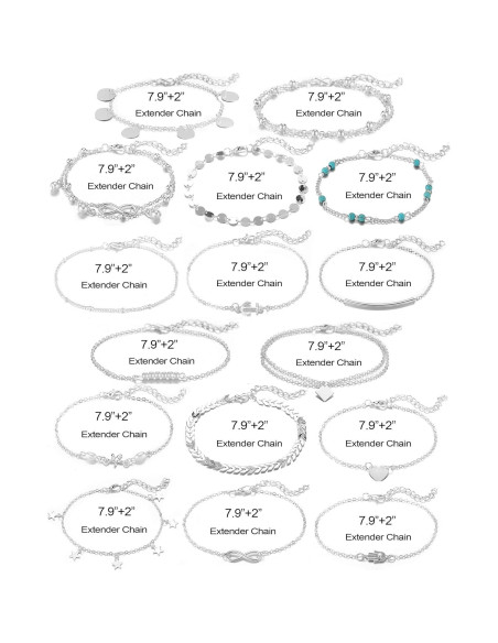 Conjunto 16 Tobilleras Ajustables Softones Plata y Oro