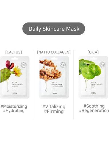 Máscara Facial Diaria YADAH CICA Vegana Paquete de 5