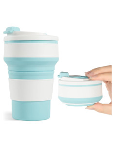 Taza Plegable de Silicona Fijinhom 12oz Azul a Prueba de Fugas