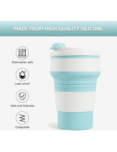 Taza Plegable de Silicona Fijinhom 12oz Azul a Prueba de Fugas 2