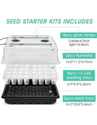 Bandeja de Inicio de Semillas Ryscam con Luz Crecimiento 96 Celdas