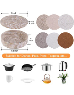 Trivetes de Algodón Numyew 20.32 cm Resistentes al Calor - 6 Piezas 2