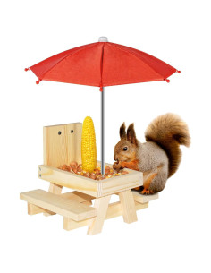 Comedero para Ardillas con Paraguas NB2GHYQJ - Madera Resistente