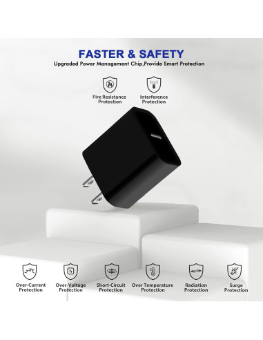 3 Cargadores Rápidos USB-C 20W PD Negro para iPhone y iPad
