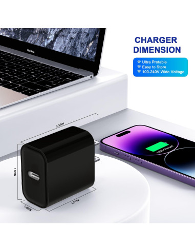 3 Cargadores Rápidos USB-C 20W PD Negro para iPhone y iPad