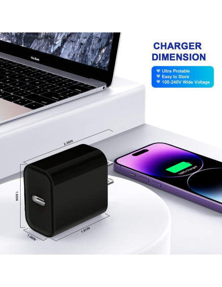 3 Cargadores Rápidos USB-C 20W PD Negro para iPhone y iPad