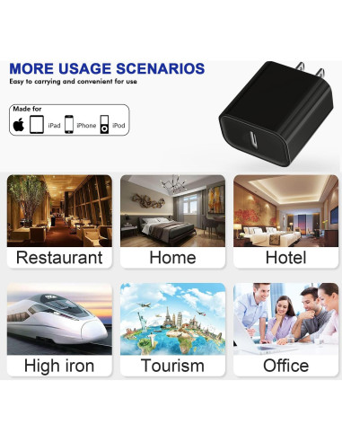 3 Cargadores Rápidos USB-C 20W PD Negro para iPhone y iPad