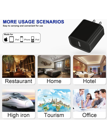 3 Cargadores Rápidos USB-C 20W PD Negro para iPhone y iPad