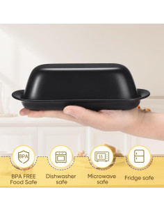 Plato para Mantequilla Hermético Hekeieon con Tapa - Negro 2