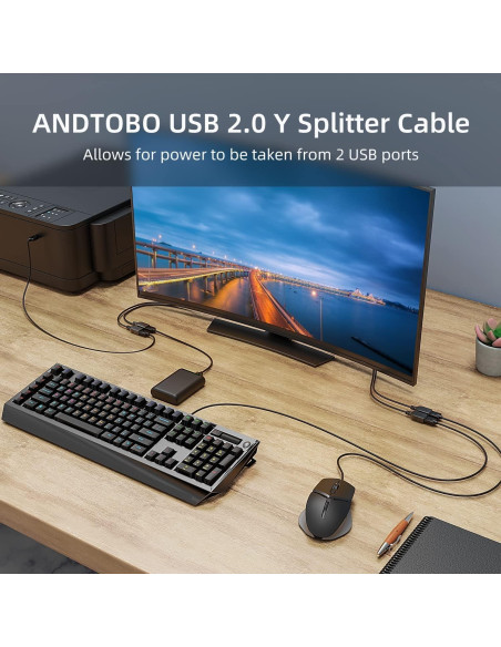 Adaptador USB 2.0 ANDTOBO Macho a 2 Hembras 30cm