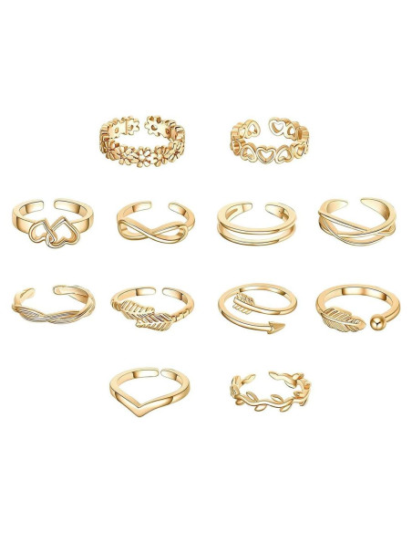 Juego de 12 Anillos para Dedos de los Pies Oro 14K Ajustables Juego de 12 Anillos para Dedos de los Pies Oro 14K Ajustables