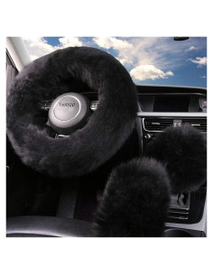 Juego de Fundas de Volante Yontree 100% Lana 15 Pulgadas Negro