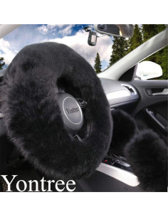 Juego de Fundas de Volante Yontree 100% Lana 15 Pulgadas Negro 2