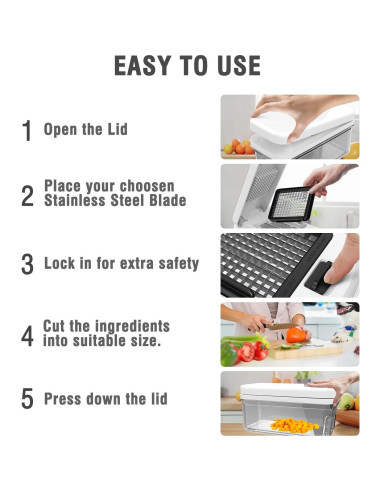 Cortador de Verduras 10 en 1 CrazyQueen con 7 Cuchillas y Contenedor 2L