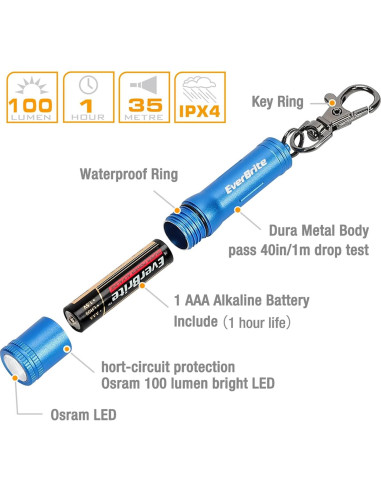 Linterna LED de Llavero EverBrite Azul 100 Lúmenes