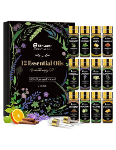 Juego de 12 Aceites Esenciales Ethlauff 5 ml para Difusor