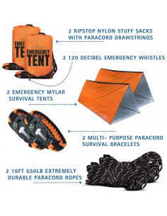 Tienda de Supervivencia CloudTen Naranja 2 Personas con Paracord 2
