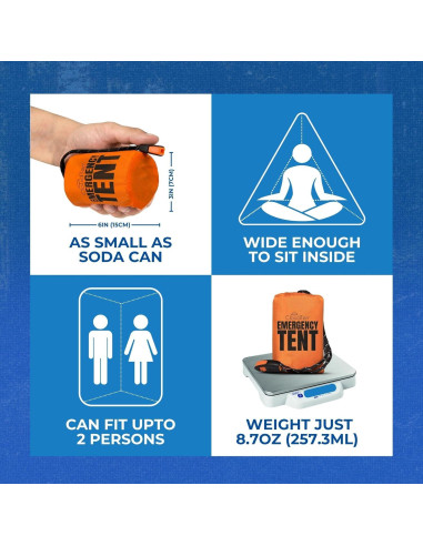 Tienda de Supervivencia CloudTen Naranja 2 Personas con Paracord