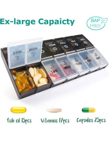 Organizador de Pastillas Diario XL Newayflash 7 Días AM PM Organizador de Pastillas Diario XL Newayflash 7 Días AM PM