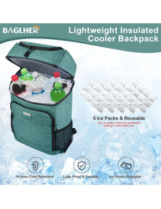 Mochila Térmica Aislada BAGLHER - 30 Latas, Verde 2