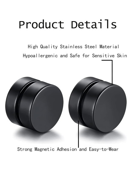 Pendientes Magnéticos HENGYID Unisex Acero Inoxidable Hipoalergénico