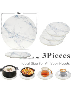Set de 3 Trivetes de Cerámica WDZZHOT 20 cm Mármol Azul 2