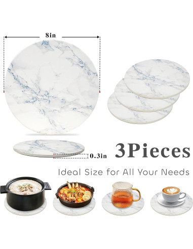 Set de 3 Trivetes de Cerámica WDZZHOT 20 cm Mármol Azul