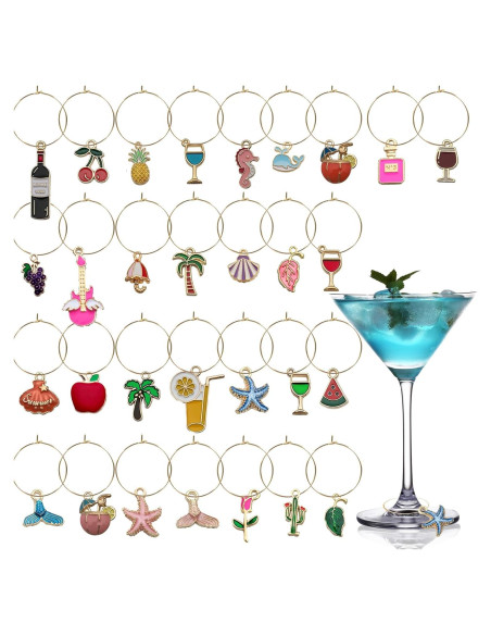 Marcadores de Copas de Vino Temáticos de Playa ESUOHYM - 30 Piezas