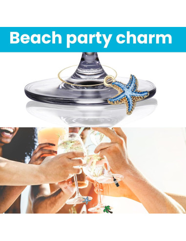 Marcadores de Copas de Vino Temáticos de Playa ESUOHYM - 30 Piezas