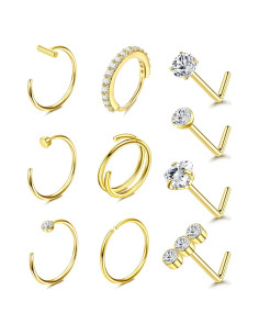 Anillos de Nariz BESTEEL Oro Relleno 14K 20G 10Pcs Hipoalergénicos
