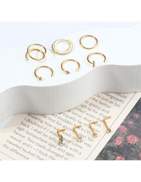 Anillos de Nariz BESTEEL Oro Relleno 14K 20G 10Pcs Hipoalergénicos