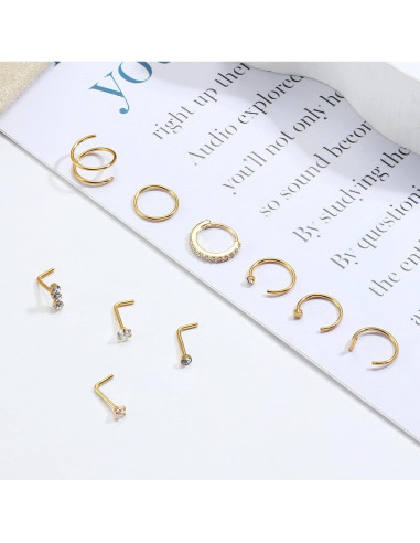 Anillos de Nariz BESTEEL Oro Relleno 14K 20G 10Pcs Hipoalergénicos