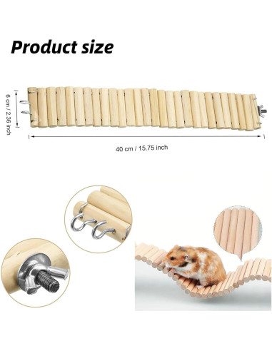 Puente Bendy de Madera Natural para Hámster 40x6 cm