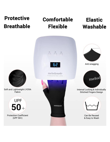 Guantes UV MelodySusie Negros UPF50+ para Manicura