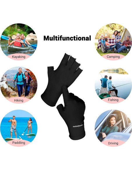 Guantes UV MelodySusie Negros UPF50+ para Manicura