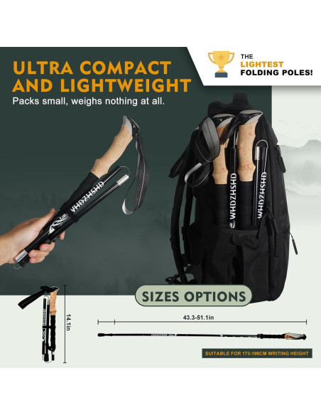 Bastones de Senderismo WHDZHSHD Plegables Aluminio 2pcs 130cm