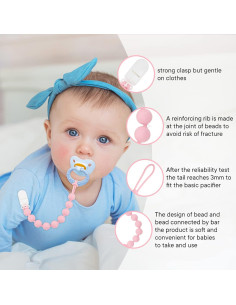 Clip de Chupete Niña 4 Piezas Silicona 100% Rosa 2