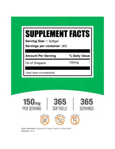 Cápsulas Blandas de Aceite de Orégano BulkSupplements 150mg 365u 2
