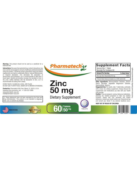 Suplemento de Zinc 50 mg PHARMATECH 60 Tabletas Antioxidante Suplemento de Zinc 50 mg PHARMATECH 60 Tabletas Antioxidante