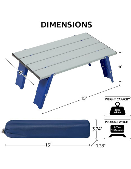 Mesa de Playa Plegable PORTAL Aluminio 15x8x6 cm Plata/Azul