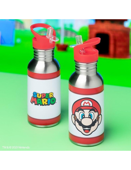 Botella de Agua de Metal Super Mario 500ml con Pajilla