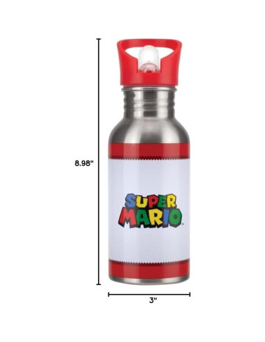 Botella de Agua de Metal Super Mario 500ml con Pajilla