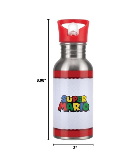 Botella de Agua de Metal Super Mario 500ml con Pajilla