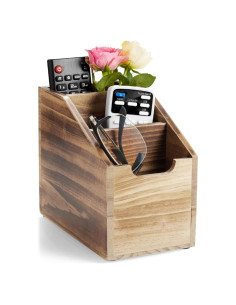 Soporte para Control Remoto BWODYAY de Madera Quemada con 3 Compartimentos