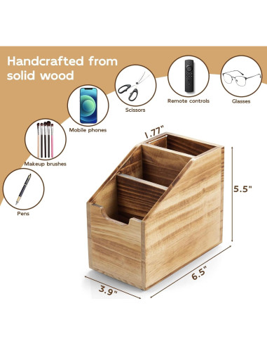 Soporte para Control Remoto BWODYAY de Madera Quemada con 3 Compartimentos