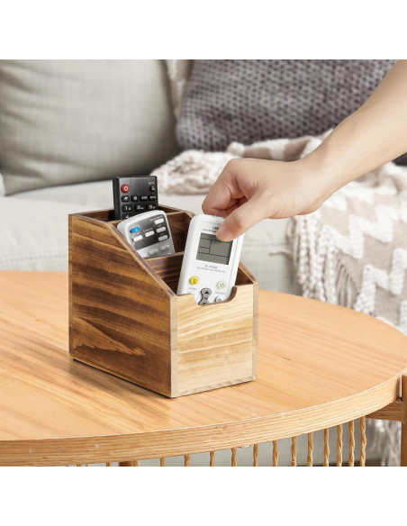 Soporte para Control Remoto BWODYAY de Madera Quemada con 3 Compartimentos