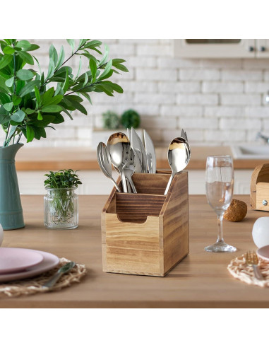 Soporte para Control Remoto BWODYAY de Madera Quemada con 3 Compartimentos