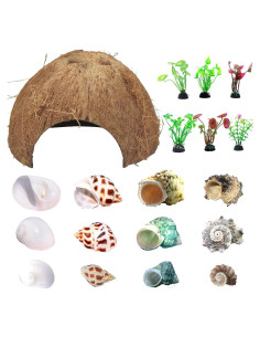 Accesorios para Cangrejo Ermitaño Sinkoo 19 PCS Coco y Plantas