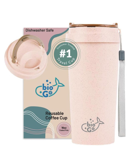 Taza de Café de Viaje bioGo Rosa 16oz Reutilizable Apta Microondas Taza de Café de Viaje bioGo Rosa 16oz Reutilizable Apta Microondas