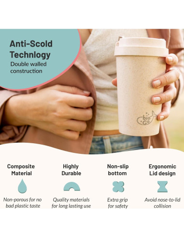 Taza de Café de Viaje bioGo Rosa 16oz Reutilizable Apta Microondas